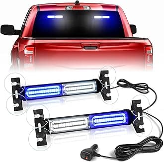 HLauto 1002L Emergency Strobe Traffic Advisor Light Bar: 40LED Dash Safety Warning Flashing Front/Rear Windshield Visor Light for Construction Vehicle, Trucks (2x10.7inch, Blue White)