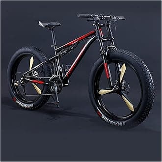Mountain Bikes Men 26 Inch Adult Fat Tyre Mountain Bike with Full Suspension, High-carbon Steel Large Frame Dual Disc Brake Giant Bicycle,Black 3 Spoke,21 Speed