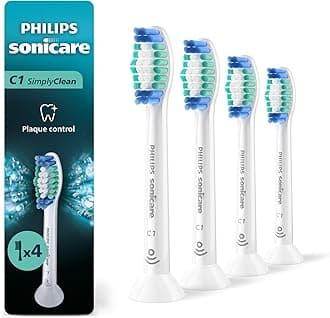 C1 SimplyClean - Genuine Replacement Electric Toothbrush Heads, White, 4 Pack One Year Supply, HX6014/65