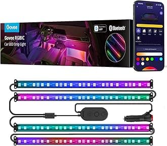Govee RGBIC Interior Car Lights with App Control, Segmented Colour, 2-Line Design Lighting Kit, DIY Effects, Music and 30 Scene Modes for Cars