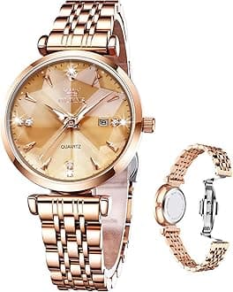 Women Watches Simple Dress Ladies Watch Rose Gold Stainless Steel Watch Waterproof Quartz Date Luxury Diamond Small Wristwatch Fashion Analog Female Reloj Mujer Blue White Green Red Yellow Face