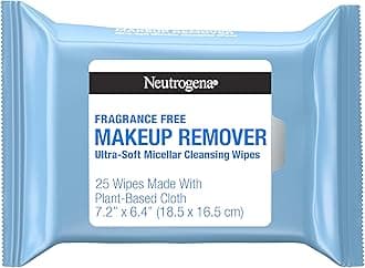 Neutrogena Fragrance-Free Makeup Remover Wipes, Daily Ultra-Soft Micellar Cleansing Wipes Gently Remove Oil & Waterproof Makeup, Hypoallergenic, Made with Plant-Based Cloth, 25 ct