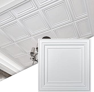 Art3d 12-Pack PVC Drop Ceiling Tiles (48 Sq.Ft), 24"x24" Decorative Panels for Home and Office, 2ft x 2ft, Bright White Finish