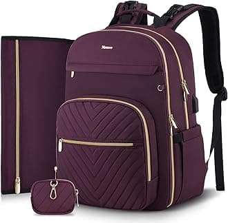 Diaper Bag Backpack, Quilted Baby Bag with Changing Pad & Stroller Straps & Pacifier Case, Large Travel Diaper Bags, Dark Purple