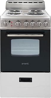 Avanti Electric Range Oven Compact Design, 2.1-Cu.Ft. Capacity with 4 Coil Burners, Framed Glass Oven Door, Storage Drawer and Broiler with Pan Perfect for Apartments, 20-Inch, Stainless Steel