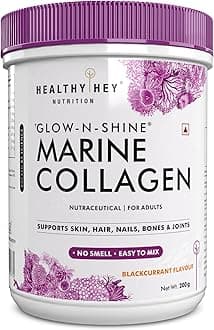 HealthyHey Fish Collagen Powder 200g - Hydrolyzed Fish Collagen Peptides | Type 1 Collagen Protein Supplement with Hyaluronic Acid | Amino Acids for Skin, Hair, Nails (Blackcurrant, 200g)