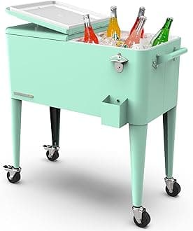 80-Qt Large Outdoor Patio Cooler with Wheels & Handles, Portable Rolling Hard Cooler for Outside, Retro Ice Cooler Cart, Beverage Can Coolers for Backyard Parties