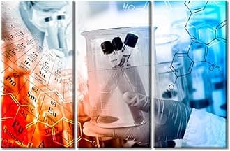 3 Panels Laboratory Wall Art Chemical Equations and Periodic Table Background Posters & Prints Medical Examination Framed Wall Art Giclee Print Gallery Packaging Artwork Ready to Hang (60" Wx40 H)