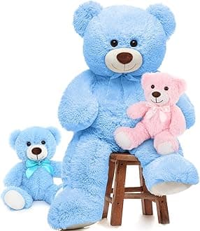 MorisMos Giant Teddy Bears, 36inch Large Mommy Bear with 2 Babies Stuffed Animals for Baby Shower, Big Bear Plush for Kids, Blue