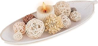 Hanobe Leaf Wooden Decorative Tray: Leaf Shaped Wood Key Tray Decor Plate Bowl for Crystal Candle