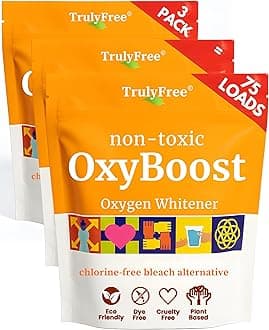 Truly Free OxyBoost - Oxygen Whitener & Clothes Stain Remover Laundry Detergent Powder with Sodium Percarbonate - Brightens Whites & Safe for Colors - Non-Chlorine, Gentle Yet Powerful - Pack of 3