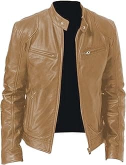 Mens Stand Collar Leather Jacket Casual Biker Motorcycle PU Jackets Slim Fit Motorcyle Lightweight Coat