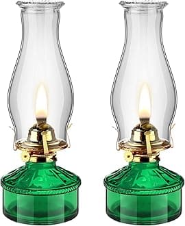 Tuanse 2 Pcs Oil Lamps for Indoor Use Vintage Hurricane Emergency Glass Oil Lamps Large Lantern Classic Decorative Oil Lamp for Home Tabletop Emergency Lighting Supplies(Green)