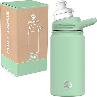 Chill Oasis Water Bottle | Compatible With Popular Flavor Cartridges | BPA Free, Leak Proof, Double-Walled Vacuum Insulated Stainless Steel, and Dishwasher Safe | Cold for 24 Hours (Sage, 12oz)