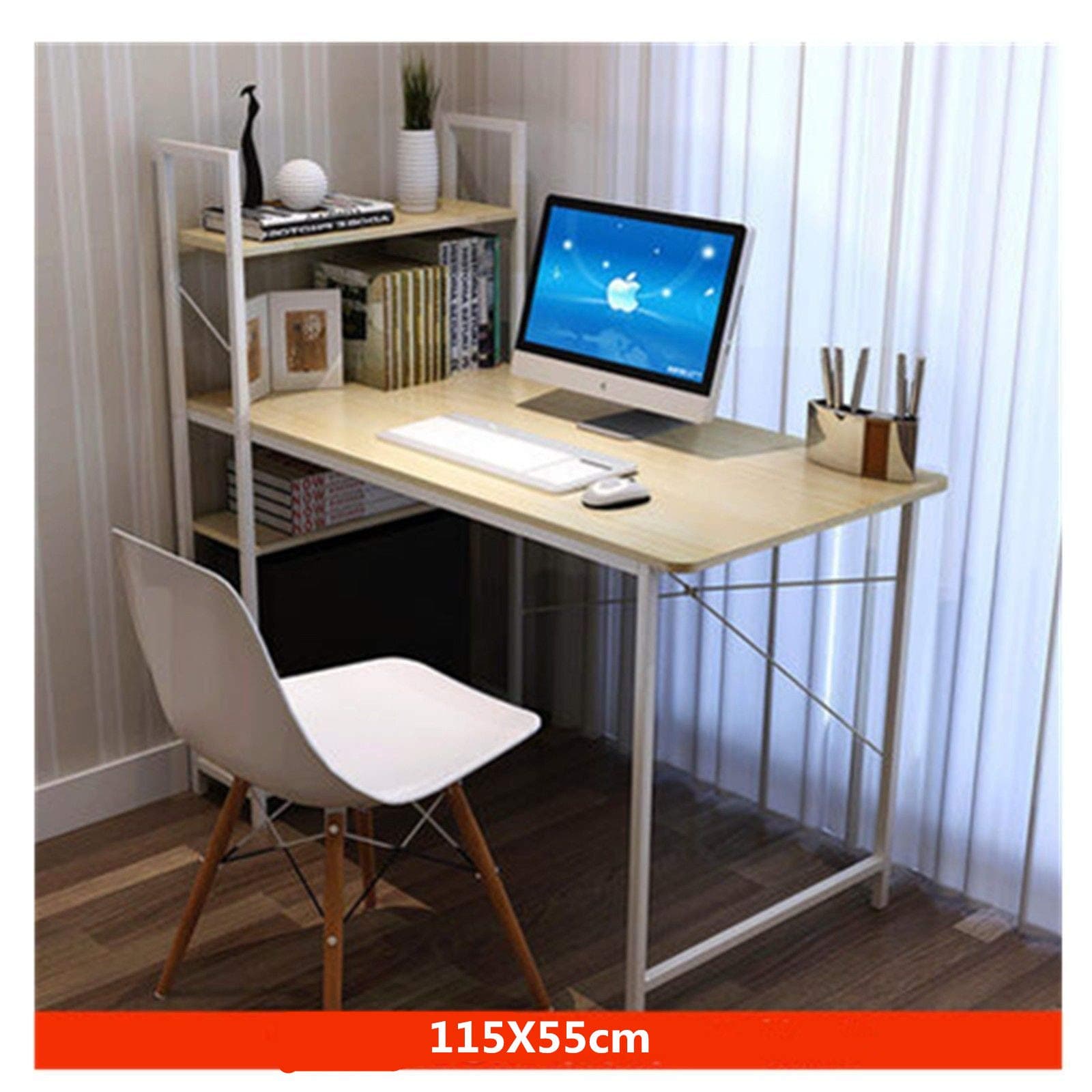 H Shape Corner Computer Desk Home Office Study Table Bedroom with 3 Shelves(115x55cm)