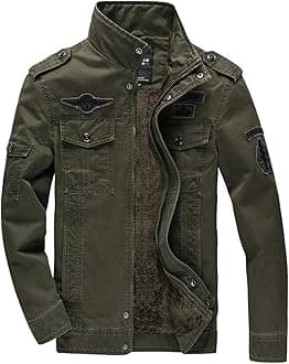 KEFITEVD Men's Winter Fleece Jacket Warm Cargo Stand Collar Military Thicken Cotton Jackets Coat