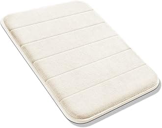 Yimobra Memory Foam Bath Mat, Soft and Comfortable, Super Water Absorption, Non-Slip, Thick, Machine Wash, Easier to Dry for Bathroom Floor Rug, 43 x 61 cm, Cream