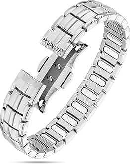 Magnetic Bracelets for Men - EllipseMAX 5X Strength 5,000 Gauss Magnets - Designed in USA & Patent Pending - Premium Titanium Mens Magnetic Bracelet & Adjustable Length (Silver)