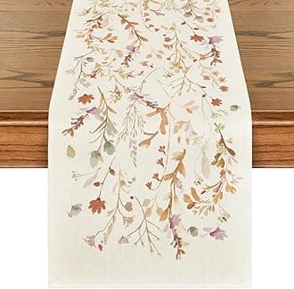 Floral Leaves Fall Table Runner, Wild Flowers and Grasses Seasonal Autumn Kitchen Dining Table Decoration for Home Party Decor 13x72 Inch