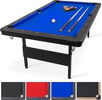 7 ft Billiards Table - Portable Pool Table - Includes Full Set of Balls, 2 Cue Sticks, Chalk, and Felt Brush - BLUE