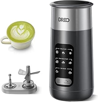 DREO Electric Milk Frother, 8-in-1 Silent Milk Steamer & Hot Chocolate Maker, 270ml Stainless Steel Automatic Foam Frother for Latte Art-Level Microfoam, Coffee, Easy to Clean, LED