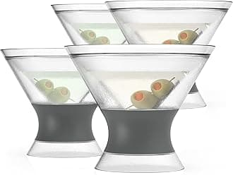 Host Freeze Insulated Martini Glasses Set of 4, Plastic Freezer Gel Chiller Double Wall Stemless Coupe and Cocktail Glass, 9 oz, Grey