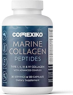 Marine Collagen Supplement Pills - 1800mg Hydrolyzed Collagen Peptides per Serving with Added Hyaluronic Acid, Vitamin C & Minerals - for Hair, Skin & Nails - 120 Capsules 30 Day Supply