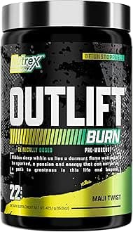 Nutrex Outlift Burn Pre-Workout Supplement for Energy, Focus & Endurance | Metabolyte, L-Citrulline, Beta-Alanine & Caffeine | Thermogenic Formula for Performance (22 Servings, Maui Twist)