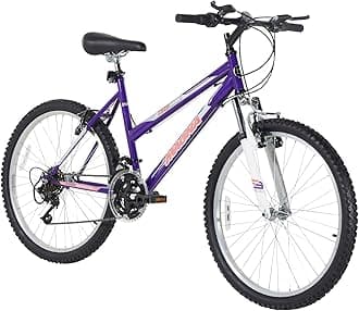 DynacraftHardtail Echo Ridge Mountain Bike Girls 24 Inch Wheels with 18 Speed Grip Shifter and Dual Handbrakes in Puple