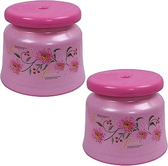 Kuber Industries (Pack of 2) Bath Stool | Bathing Stools for Bathroom | Plastic Stool for Home Use | Sitting Stool for Kitchen | Flower Printed | Pink
