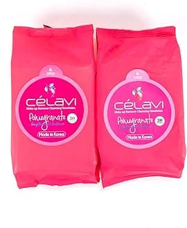 Celavi Cosmetics Makeup Remover Cleansing Wipes Removing Towelettes 2 Packs - 60 Sheets (Pomegranate)