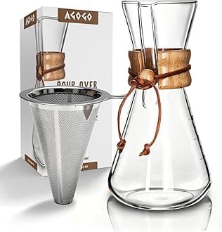 AGOGO Pour Over Coffee Maker Set Woodneck Drip Pot 304 Stainless Steel Filters Brush Cleaning Rags 6 Cup
