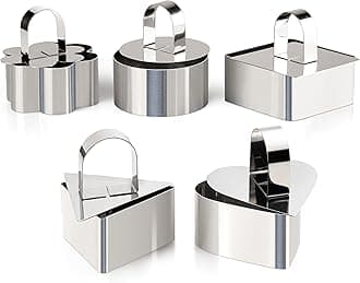 Set of 5 Cake Ring Mold, Stainless Steel 3” Dessert Food Molds with Pushers, Food Cooking Rings for Tuna Tartare, Pancake, Rice