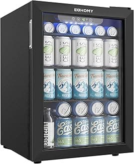 100 Can Beverage Refrigerator cooler-Mini Fridge Glass Door for Beer Drinks Wines, Freestanding Beverage Fridge with Adjustable Shelves Blue LED for Home/Office/Dorm/Bar, 2.7 cu.ft