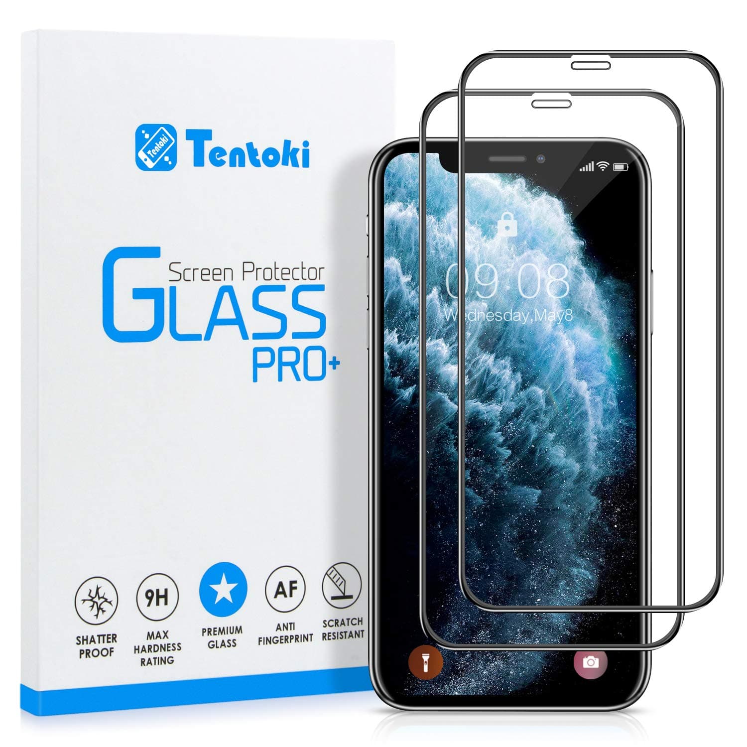 Tentoki iPhone XS/X/iPhone 11 Pro Screen Protector, [2-Pack] HD Full Coverage Tempered Glass Screen Film [Bubble-Free, Case-Friendly] Edge to Edge Protection for iPhone 11 Pro/X/XS