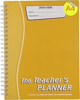Educational Planning Books - The Teachers Planner 2025-26 | (A4, 6 Periods) | Page-a-Day & Undated, with Dedicated Pages for Year Planning, Exams, Marking, Contacts, and more - Yellow (TP3-Y)