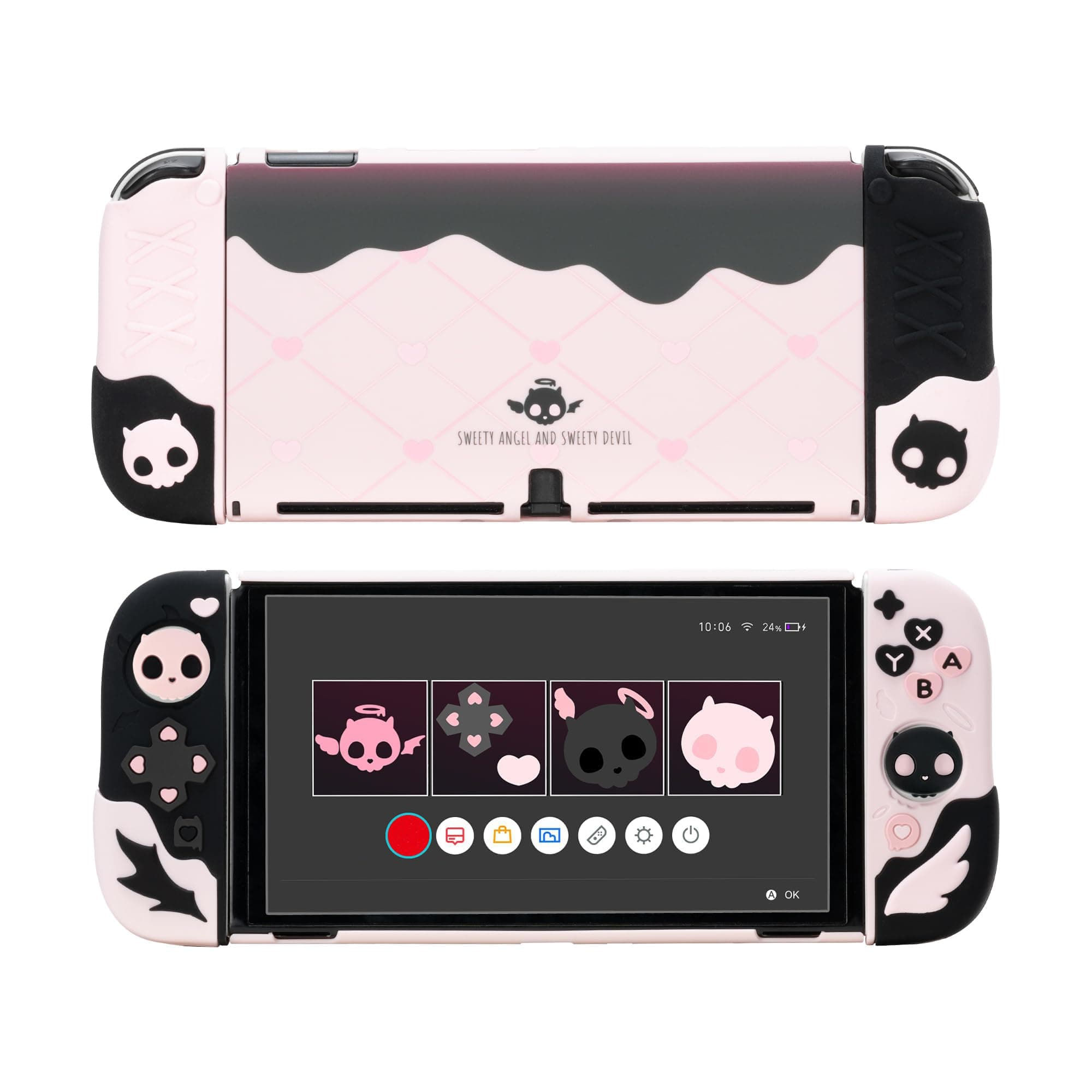 GeekShare Protective Case for Switch OLED Anti-Scratch Slim Cover Case Compatible with Switch OLED Separable Soft Silicone Protective Shell with 2 Thumb Grip Caps- Sweetheart Skull