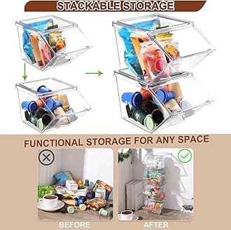 Yerliker 4 Pcs Clear Plastic Storage Bins with Lids Large Stackable Pantry Storage Organizer Bins Kitchen Organization Cabinet Organizers Ideal Containers for Fridge, Kitchen, Cabinets, Bathroom