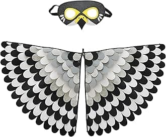 Kids Bird Wings Costume For Age 3~8 Years,Bird Owl And Peacock Masque Owl Dress Up,Boys Girls Felt Eye Masque And Wings Set,Halloween Colorful Fancy Dress
