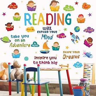 Kids Wall Decals Classroom Colorful Inspirational Decals Daycare Playroom Wall Decor Motivational Positive Saying Sticker(Reading)