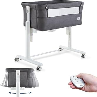 VaVaSoo Baby Cradle, Automatic Electric Cradle with 5 Heights, Adjustable Baby Cradle, 3-in-1 Automatic Intelligent Automatic Cradle with Wheels, Dark Grey