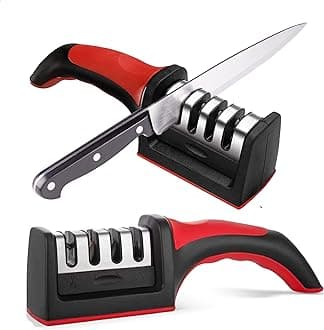 Knife Sharpeners for Kitchen Knives– Stainless Steel 4 in1 Kitchen Knife Sharpener – Ergonomic and Easy to Use Knife Sharpening Kit with 4 Stage Sharpening Slots