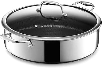 HexClad 7 Quart Hybrid Deep Sauté Pan Fryer With Lid - Non-Stick Pan, Easy to Clean, Dishwasher & Oven Safe - Perfect for Deep Frying, Braising, and Poaching