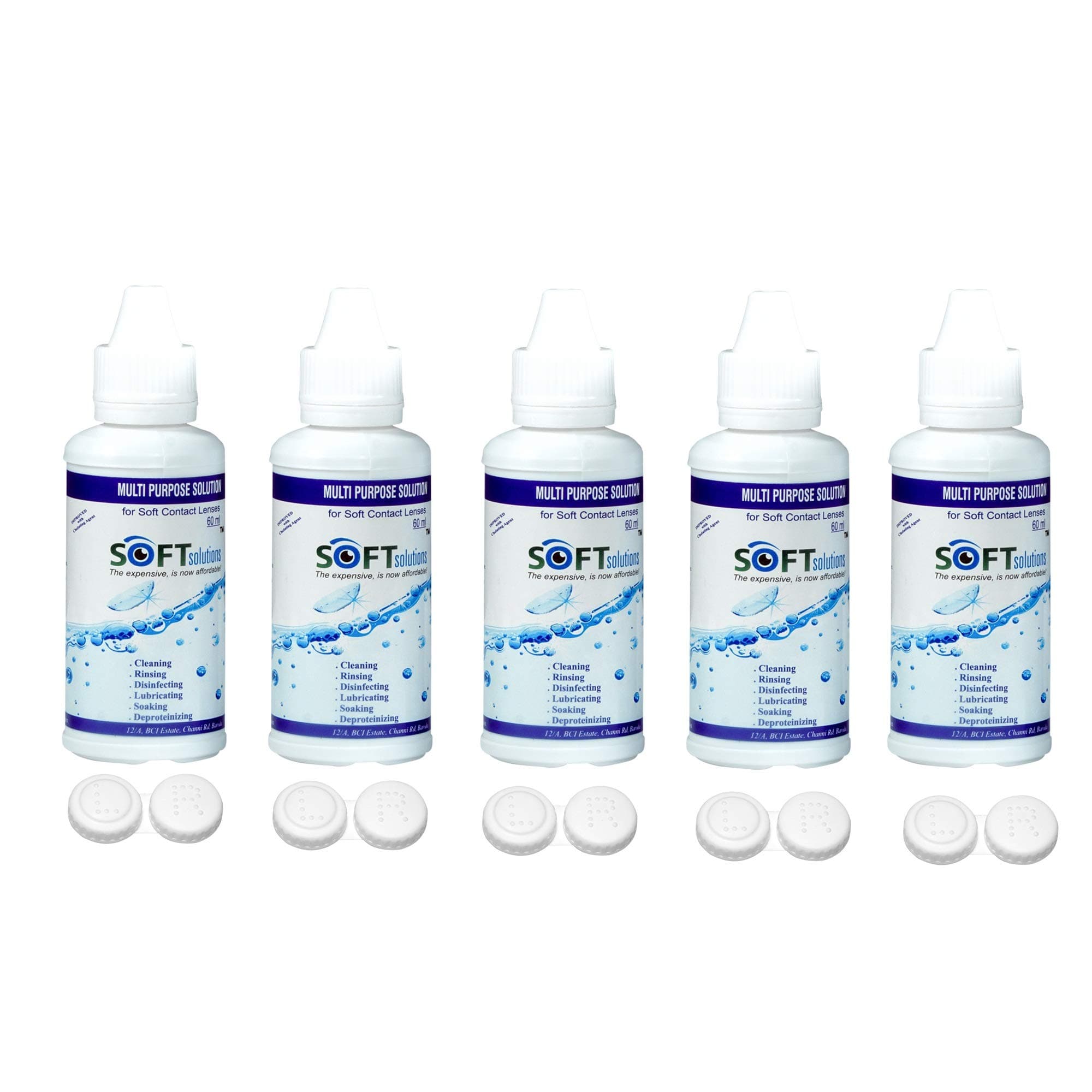 Unitech Enterprises Soft Solutions for Lenses Multipurpose Solution with 5 Lens Cases (60 Ml) - Pack of 5
