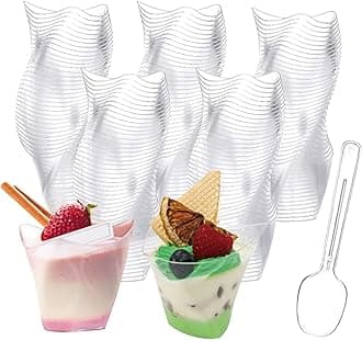 YancLife50Pcs Dessert Cups with Spoons,150 ml Plastic Swirl Dessert Pots, Clear Small Cup Reusable Serving Dessert Bowl for Ice Cream Cheesecake Jelly Candy Desserts Pudding Mousse Party