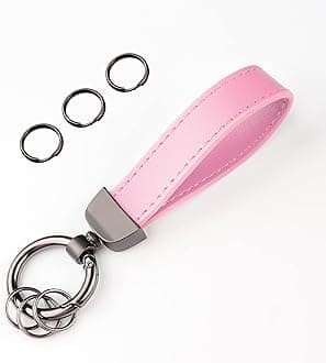Turcee Leather Car Keychain,Creative Personality Leather Key Fob Replacement,Car Accessories Universal Key Fob Keychain for Men and Women (Pink)