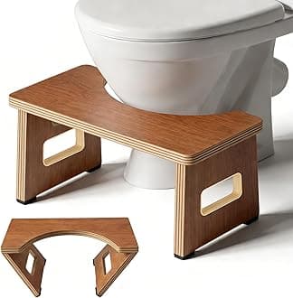 Foldable Toilet Stool, Bamboo Toilet Stool Squat Adults, 7 Inches Poop Stool for Bathroom, Collapsible Potty Step Stool with Non-Slip Strip, Space-Saving, No Assembly (Walnut)
