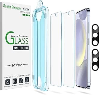 amFilm [2+2 Pack OneTouch Tempered Glass Screen Protector Guard for Samsung Galaxy S24 Plus 6.7 Inch with Camera Lens Protector, 9H Hardness, Easy Installation and Bubble Free.