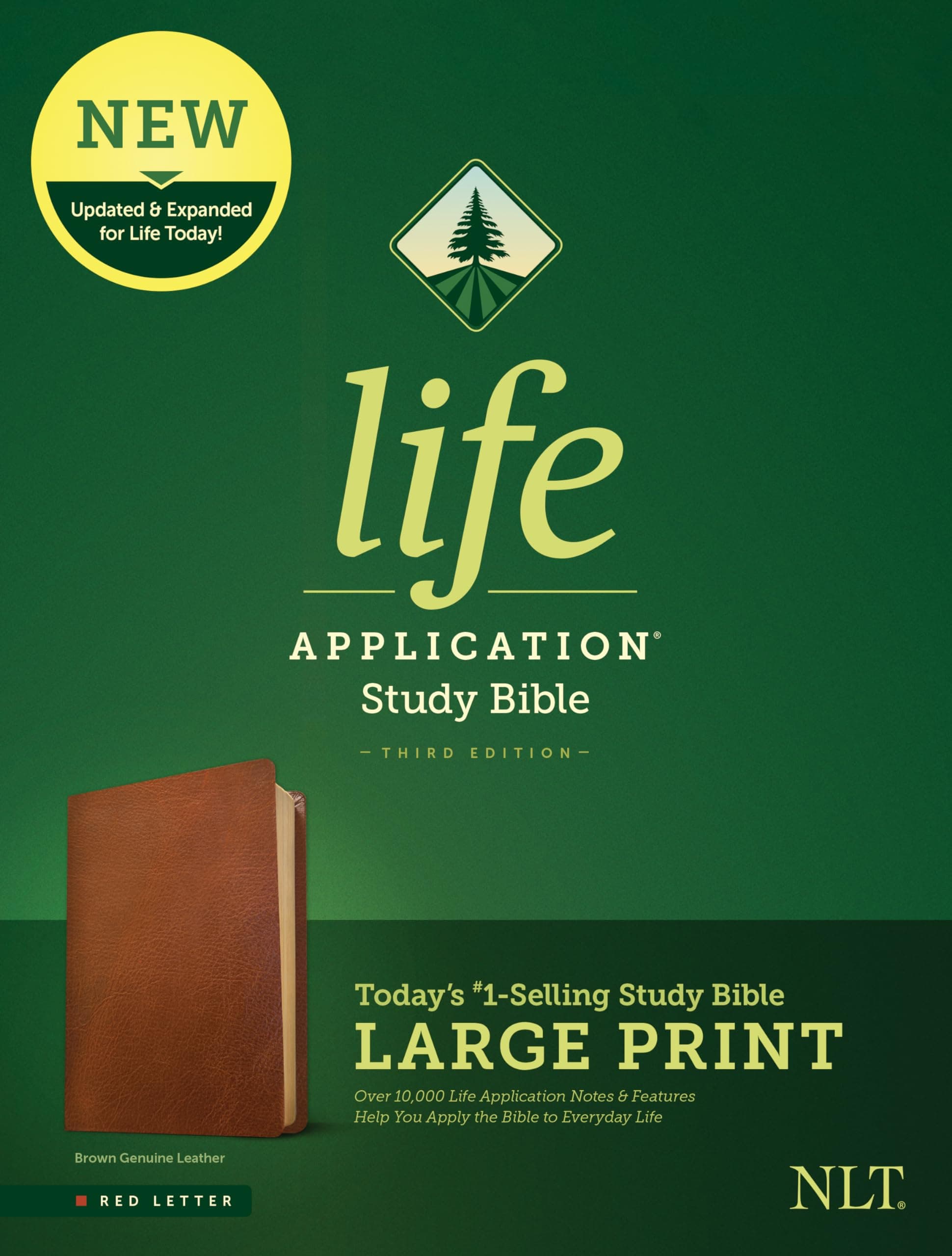 NLT Life Application Study Bible, Third Edition, Large Print (Red Letter, Genuine Leather, Brown): New Living Translation, Life Application Study Bible, Brown, Red Letter, Genuine Leather
