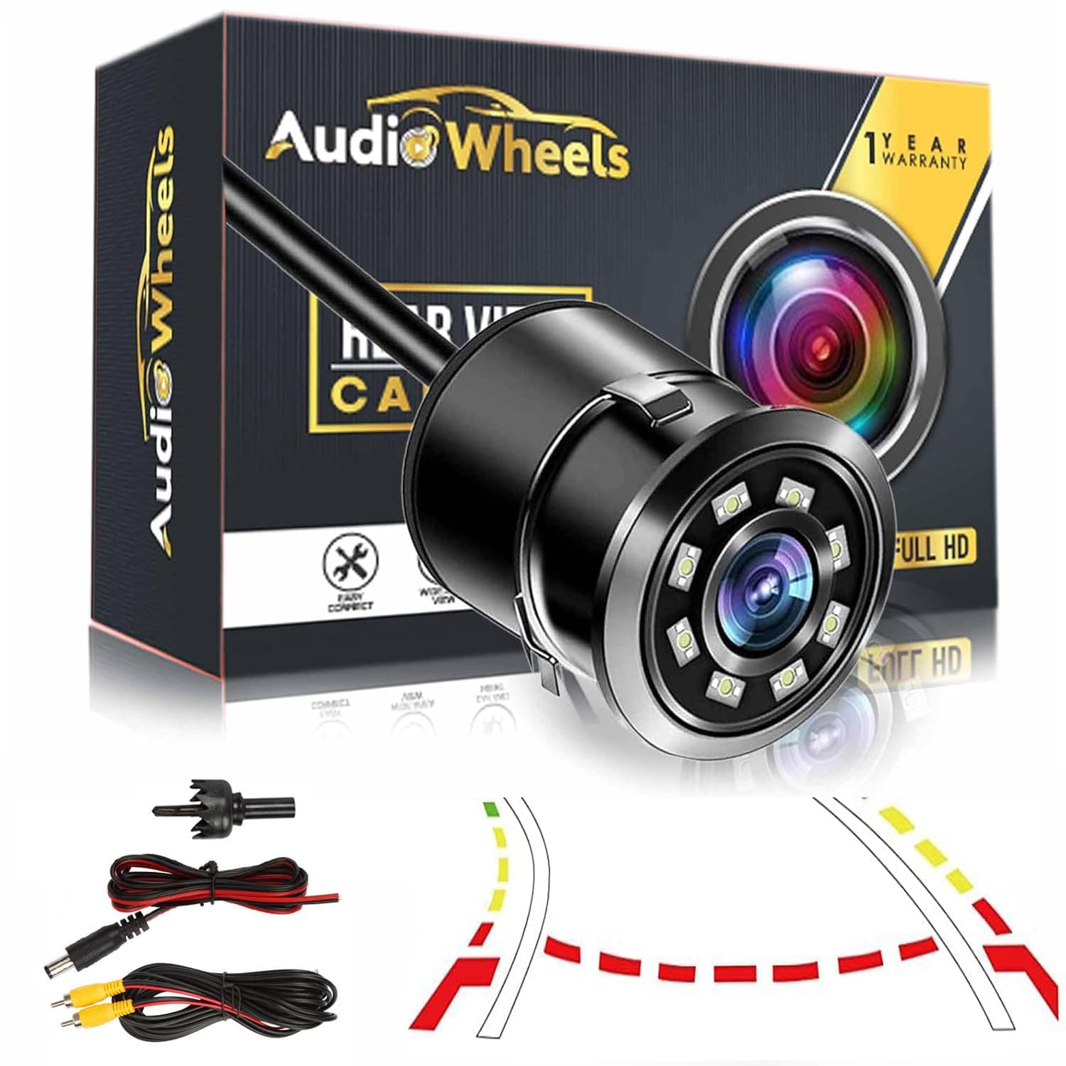 Audio Wheels Dynamic Path Guide Line with 150°Perfect View Angle Design Waterproof Universal 8 LED Lights Always Bright Night Lamp Rear View Car Reverse Camera